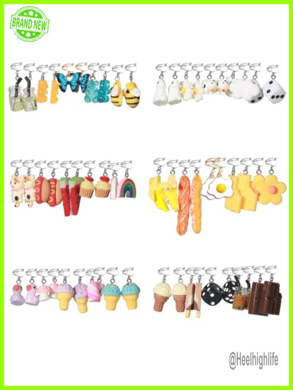 30 Pairs Clip On Earrings Cute Weird Funny Non Pierced Dangle Set